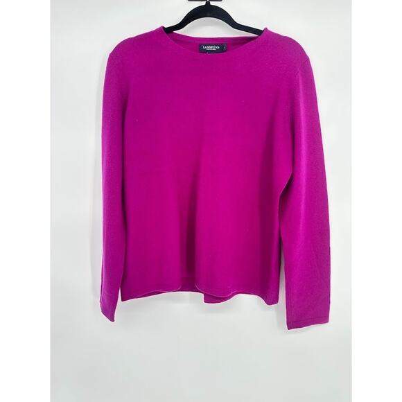 Lands End Womens Large 100% Cashmere Crew Neck Sweater Long Sleeve Fuschia Pink - Picture 1 of 8